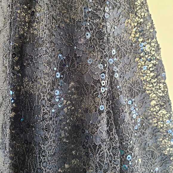 Lace Sequin Open Front Top 14 Dark Blue Floral Cardigan Topper Witchcore Evening - Picture 6 of 10